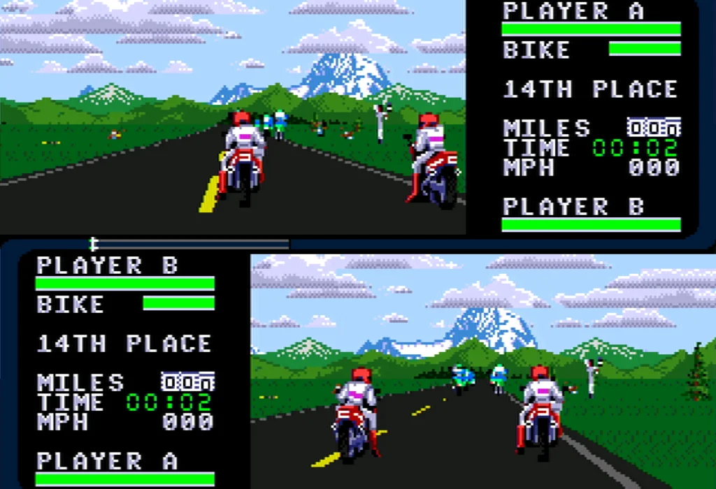Road Rash II split screen mode for 2 players