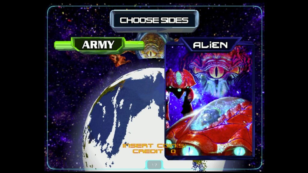 Alien Front Online Choose Sides Screen - Game created by Makoto Uchida and WOW Entertainment for Sega