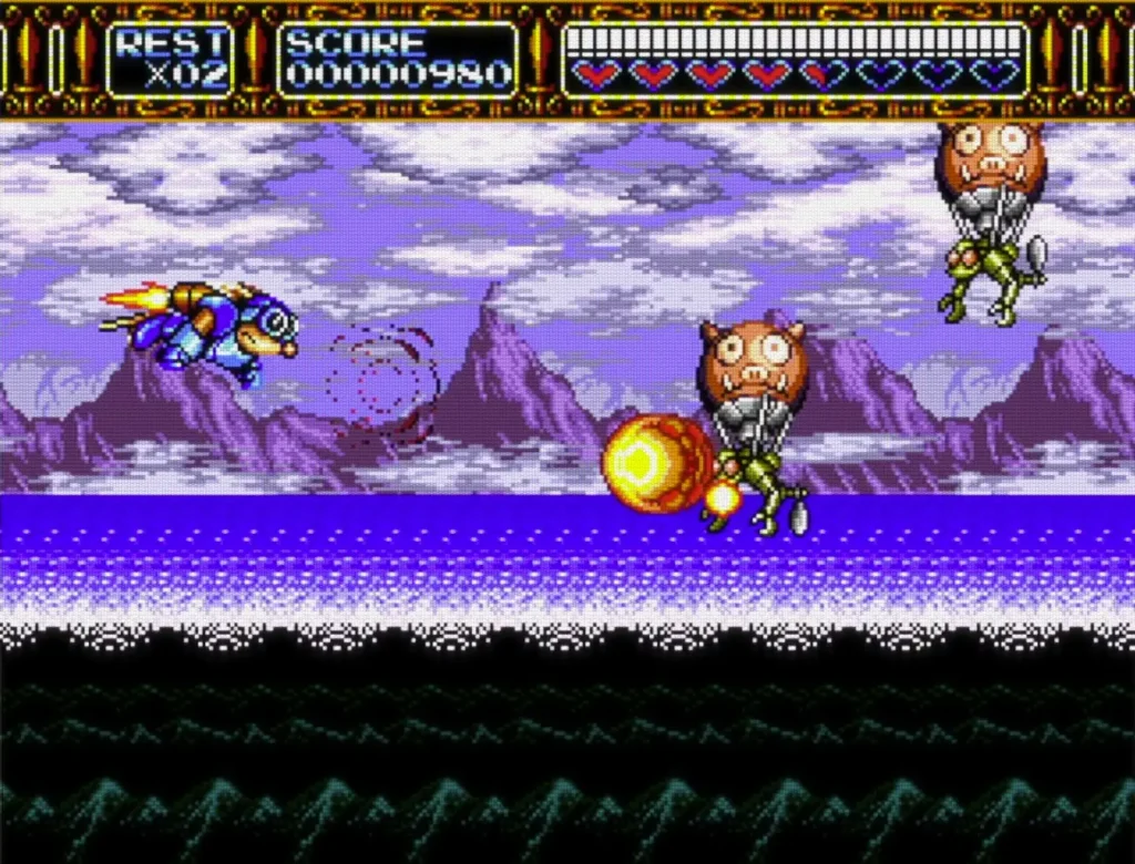 Rocket Knight Adventures goes into horizontal shooter mode ala Gradius