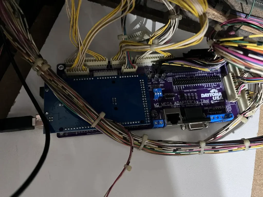 The M2 Mega Adapter hooked up to the original Daytona USA hardware